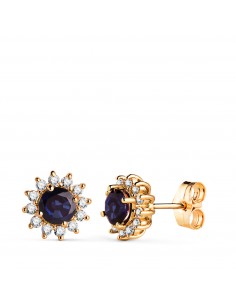 18K PENDIENTES ORO AMARILLO 24 DIAMANTES DE LABORATORIO  Y ZAFIRO DIFUSION 5 MM 1 12 QT. 0 340 QTS. VS2-G. 9 MM CIERRE PRESION