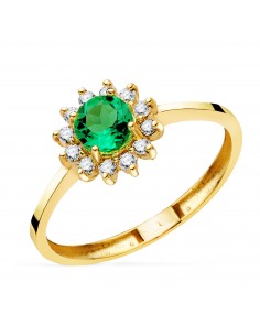 18K SORTIJA ORO AMARILLO DIAMANTES DE LABORATORIO Y ESMERALDA RECRISTALIZADA 5 MM 0 48 QT 0 17QT. G - VS2