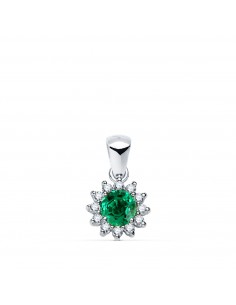 18K COLGANTE ORO BLANCO12 DIAMANTES DE LABORATORIO Y ESMERALDA RECRISTALIZADA 5 MM 0 48 QT. 0 170 QTS. VS2-G. 9 MM