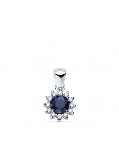18K COLGANTE ORO BLANCO 12 DIAMANTES DE LABORATORIO Y ZAFIRO DIFUSION 5 MM 0 56 QT 0 170 QTS. VS2-G. 9 MM