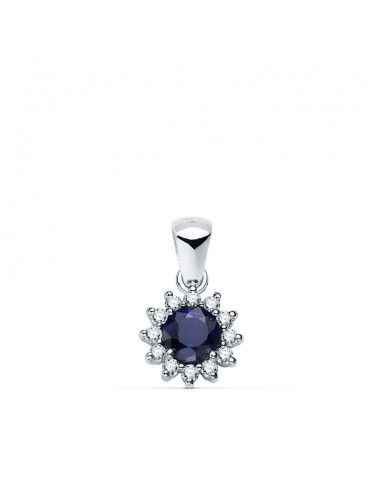18K COLGANTE ORO BLANCO 12 DIAMANTES DE LABORATORIO Y ZAFIRO DIFUSION 5 MM 0 56 QT 0 170 QTS. VS2-G. 9 MM