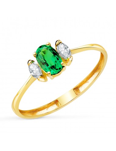 18K SORTIJA ORO AMARILLO DIAMANTES DE LABORATORIO Y ESMERALDA RECRISTALIZADA 6X4 MM 0 40 QT 0 134QT. E - VS2