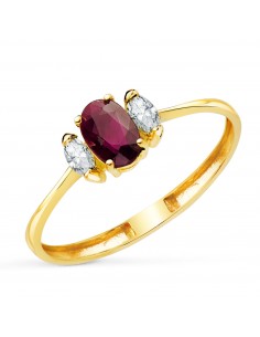 18K SORTIJA ORO AMARILLO RUBI FINO 6X4 MM 0 55 QT Y DIAMANTES LABORATORIO 0 134QT. E - VS2