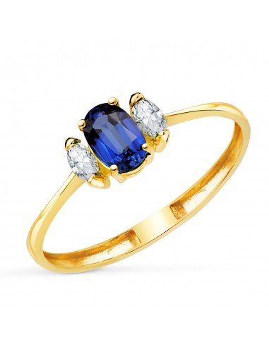 18K SORTIJA ORO AMARILLO DIAMANTES DE LABORATORIO Y ZAFIRO DIFUSION 6X4 MM 0 63 QT 0 134QT. E - VS2
