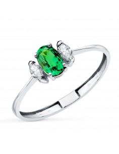18K SORTIJA ORO BLANCO DIAMANTES DE LABORATORIO Y ESMERALDA RECRISTALIZADA 6X4 MM 0 40 QT 0 134QT. VS2 - E