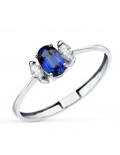 18K SORTIJA ORO DIAMANTES DE LABORATORIO Y  ZAFIRO DIFUSION 6X4 MM 0 64 QT 0 134QT. E - VS2
