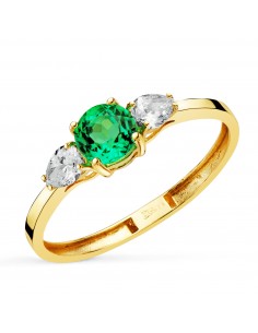 18K SORTIJA ORO AMARILLO DIAMANTES LABORATORIO TALLA PERA ESMERALDA RECRISTALIZADA 5 MM 0 48 QT 0 29QT. VS2 - E