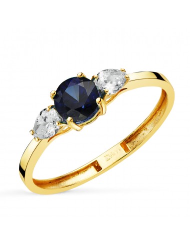 18K SORTIJA ORO AMARILLO DIAMANTES LABORATORIO TALLA PERA Y ZAFIRO DIFUSION 5 MM 0 63 QT  0 29QT. VS2 - E