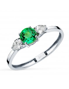 18K SORTIJA ORO BLANCO DIAMANTES LABORATORIO TALLA PERA Y ESMERALDA RECRISTALIZADA 5 MM 0 48 QT 0 29QT. VS2 - E
