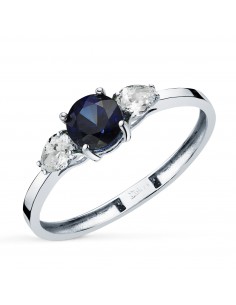 18K SORTIJA ORO BLANCO ZAFIRO DIFUSION 5 MM 0 63 QT Y DIAMANTES LABORATORIO TALLA PERA 0 29QT. VS2 - E