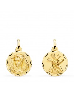 18K ESCAPULARIO ORO AMARILLO VIRGEN MACARENA Y GRAN PODER TALLADA 16 MM