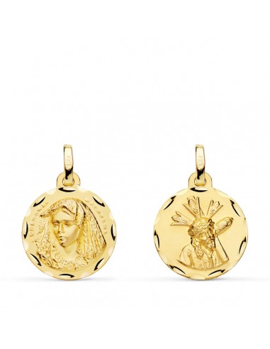 18K ESCAPULARIO ORO AMARILLO VIRGEN MACARENA Y GRAN PODER TALLADA 16 MM