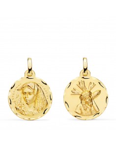 18K ESCAPULARIO ORO AMARILLO VIRGEN MACARENA Y GRAN PODER TALLADA 18 MM