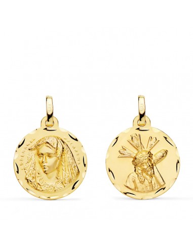 18K ESCAPULARIO ORO AMARILLO VIRGEN MACARENA Y GRAN PODER TALLADA 18 MM