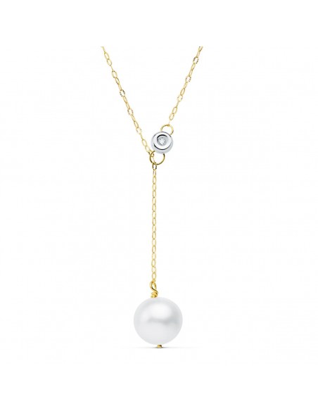18K GARGANTILLA PERLA 12 MM. CADENA 45 CM. CHATÓN DIAMANTE 0,020 QTS. G-VS2
