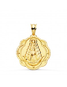 18K MEDALLA ORO AMARILLO VIRGEN DEL ROCIO PANDERETA 26X24 MM