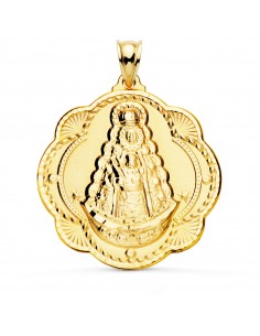 18K MEDALLA ORO AMARILLO VIRGEN DEL ROCIO PANDERETA 40X36 MM