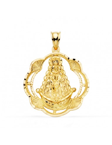18K MEDALLA ORO AMARILLO VIRGEN DEL ROCIO PANDERETA 31X28 MM