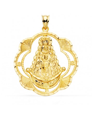 18K MEDALLA ORO AMARILLO VIRGEN DEL ROCIO PANDERETA 38X34 MM