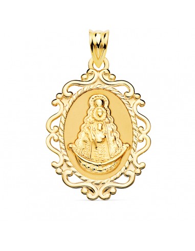18K MEDALLA ORO AMARILLO VIRGEN DEL ROCIO CERCO CALADO EN BRILLO 31X21 MM