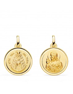 18K MEDALLA ORO AMARILLO ESCAPULARIO ORO AMARILLO VIRGEN DEL ROCIO Y CORAZON JESUS 18 MM