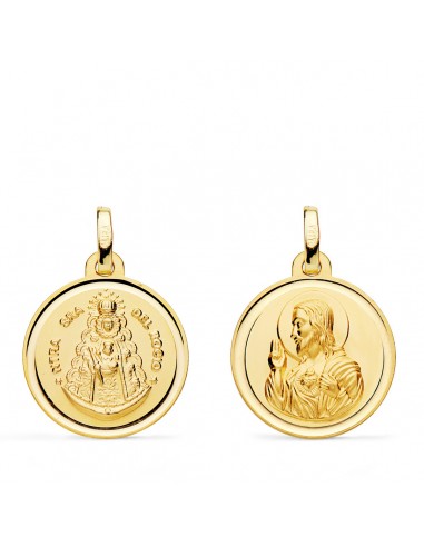 18K MEDALLA ORO AMARILLO ESCAPULARIO ORO AMARILLO VIRGEN DEL ROCIO Y CORAZON JESUS 18 MM