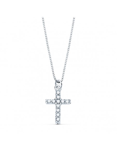 18K GARGANTILLA CRUZ 8,5 X 6,5MM.11 DIAMANTES 0,05QT.CADENA VENECIANA 45CM.G-VS2