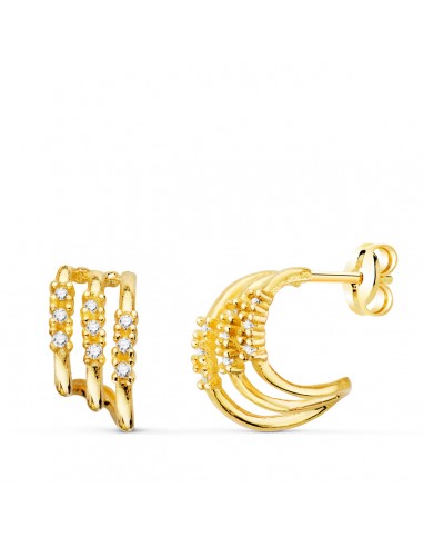 18K PENDIENTES ORO AMARILLO TRES BANDAS CON DIAMANTES LABORATORIO 0 090 QTS VS2-G. 11X6 MM CIERRE PRESION