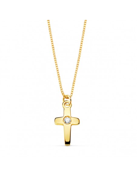 18K GARGANTILLA CRUZ 8 X 5MM. 1 DIAMANTE 0,015QT. CADENA VENECIANA 45CM. G-VS2