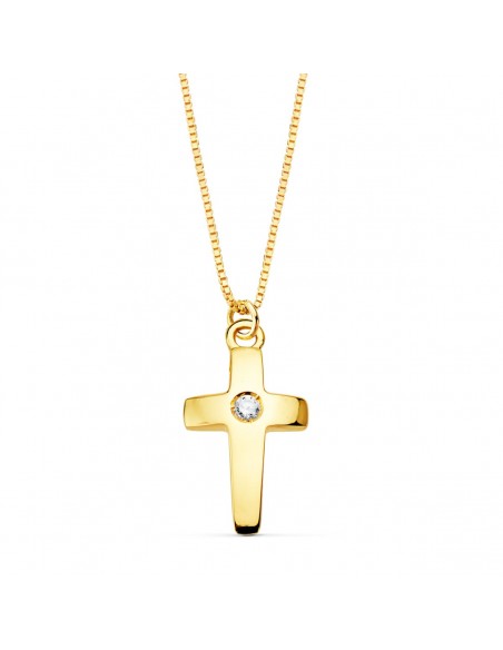 18K GARGANTILLA CRUZ 11 X 7MM.1 DIAMANTE 0,015QT. CADENA VENECIANA 45CM. G-VS2