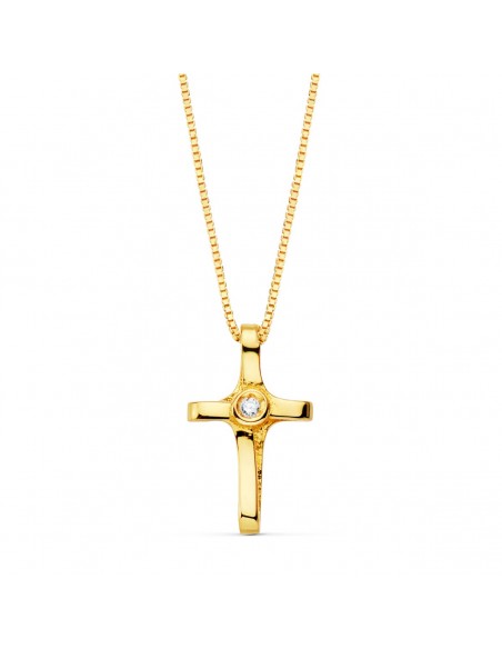 18K GARGANTILLA CRUZ 12 X 7MM.1 DIAMANTE 0,010 QT.CADENA VENECIANA 45CM. G-VS2