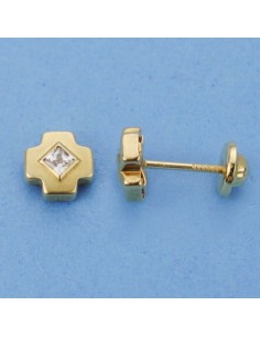 18K PENDIENTES ORO AMARILLO CRUZ CIRCONITAS. 6 X 6 MM.
