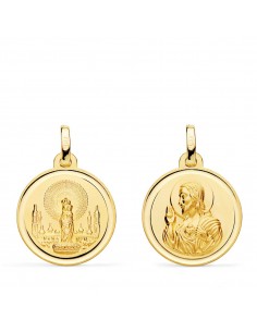 18K ESCAPULARIO ORO AMARILLO VIRGEN PILAR Y CORAZON DE JESUS 18 MM