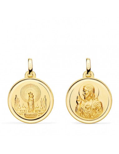 18K ESCAPULARIO ORO AMARILLO VIRGEN PILAR Y CORAZON DE JESUS 18 MM