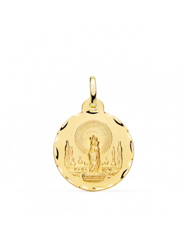18K MEDALLA ORO AMARILLO VIRGEN DEL PILAR TALLADA 20 MM