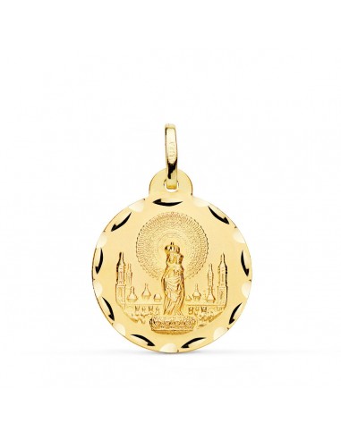18K MEDALLA ORO AMARILLO VIRGEN DEL PILAR TALLADA 22 MM