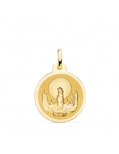 18K MEDALLA ORO AMARILLO VIRGEN PILAR EN BRILLO 20 MM
