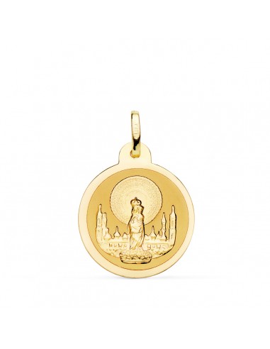18K MEDALLA ORO AMARILLO VIRGEN PILAR EN BRILLO 20 MM