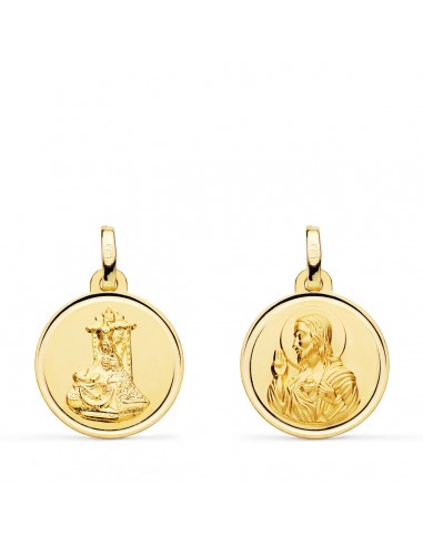 18K MEDALLA ORO AMARILLO ESCAPULARIO ORO AMARILLO VIRGEN DE LAS ANGUSTIAS Y CORAZON DE JESUS BISEL 16 MM