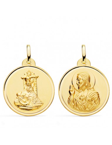 18K MEDALLA ORO AMARILLO ESCAPULARIO ORO AMARILLO VIRGEN DE LAS ANGUSTIAS Y CORAZON DE JESUS BISEL 24 MM