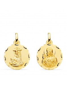 18K MEDALLA ORO AMARILLO ESCAPULARIO ORO AMARILLO VIRGEN DE LAS ANGUSTIAS Y CORAZON DE JESUS TALLADA 18 MM