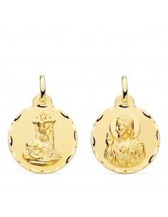 18K MEDALLA ORO AMARILLO ESCAPULARIO ORO AMARILLO VIRGEN DE LAS ANGUSTIAS Y CORAZON DE JESUS TALLADA 20 MM