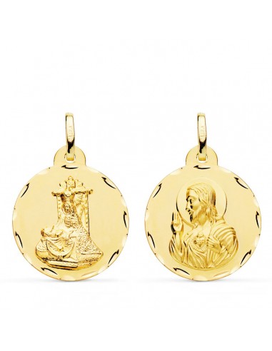 18K MEDALLA ORO AMARILLO ESCAPULARIO ORO AMARILLO VIRGEN DE LAS ANGUSTIAS Y CORAZON DE JESUS TALLADA 22 MM