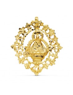 18K MEDALLA ORO AMARILLO VIRGEN DE LA CABEZA CON CERCO FILIGRANA 36 X 32 MM
