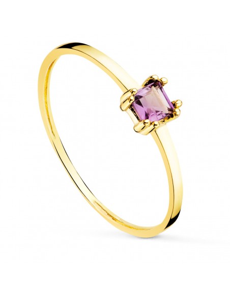 18K SORTIJA ORO AMARILLO AMATISTA NATURAL 4X3 MM O.A.CUERPO 1.10 MM