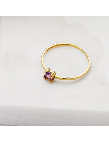 18K SORTIJA ORO AMARILLO AMATISTA NATURAL 4X3 MM O.A.CUERPO 1.10 MM