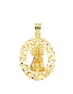 18K MEDALLA ORO AMARILLO VIRGEN DESAMPARADOS CERCO CALADO 28X21 MM