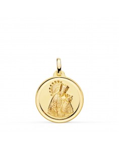 18K ESCAPULARIO ORO AMARILLO VIRGEN DE LOS DESAMPARADOS Y CORAZON JESUS 18 MM BISEL