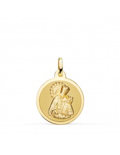 18K MEDALLA ORO AMARILLO VIRGEN DE LOS DESAMPARADOS BRILLO 20 MM