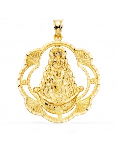 18K MEDALLA VIRGEN DEL ROCIO PANDERETA 38 X 34 MM